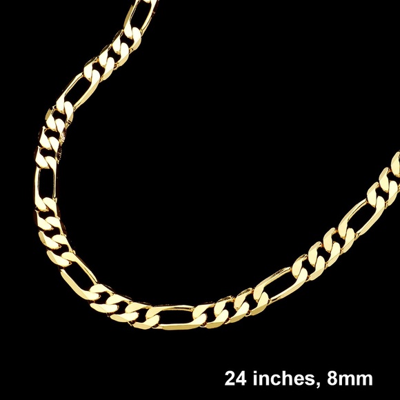 2PC 14K GP Cuban Link & Fígaro Chain Necklaces - Picture 1 of 5
